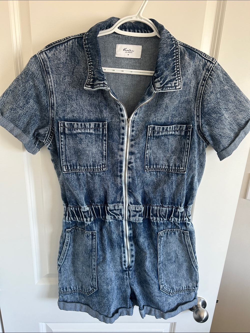KanCan Blue Denim Short Sleeve One-Piece Romper